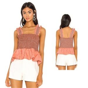 Line & Dot Revolve Zoe Smocked Top Ruffle Trim Size Small in Orange